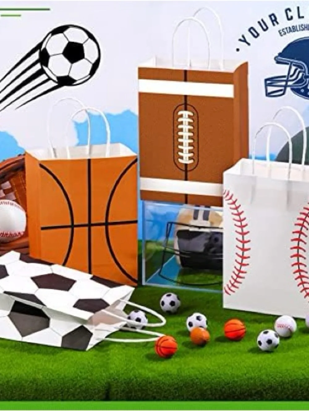 24 Pcs Sports Party Favor Bags Birthday Football Baseball Basketball Goodie Bags